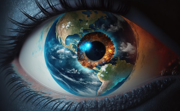 Planeet aarde met blauw menselijk oog natuur en aarde dag concept achtergrondontwerp