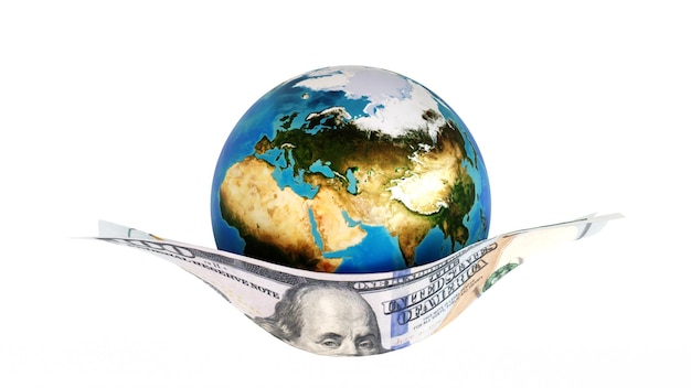 Planeet aarde of wereldbol ondersteund dragen door bankbiljet wereldbedrijf Europa Zone door NASA 3D-rendering