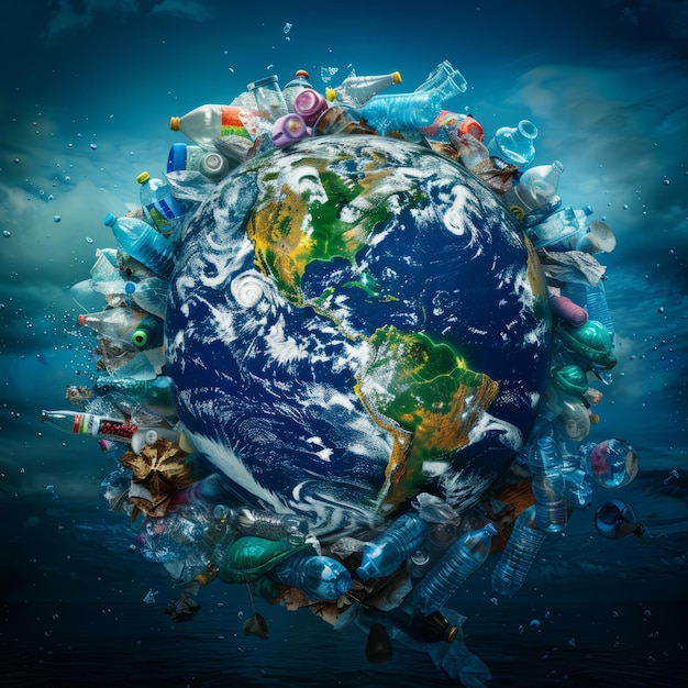 Planeet Aarde omringd door plastic afval Wereld Milieudag Concept Moeder Aarde Dag Concept