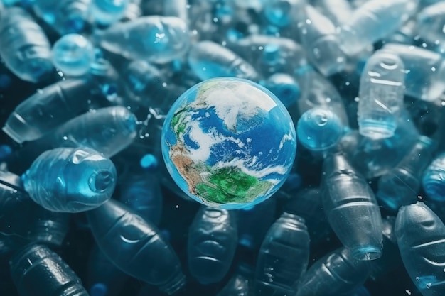 Planeet aarde onder plastic flessen