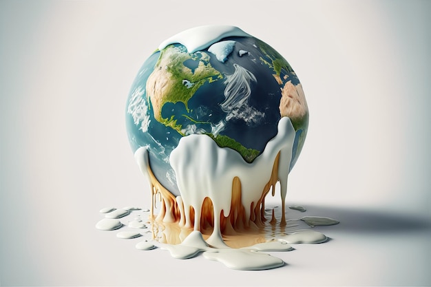 Planeet aarde smelt Klimaatverandering en opwarming van de aarde concept Generatieve ai