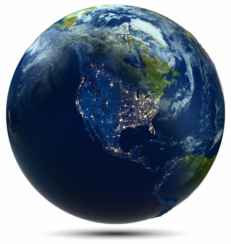 Foto planeet aarde stadslichten wit geïsoleerd elementen van deze afbeelding geleverd door nasa 3d-rendering