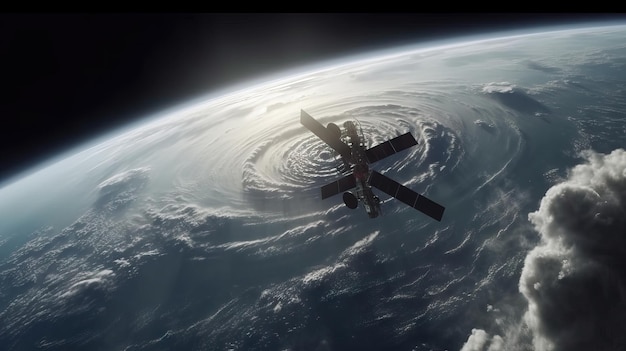 Planeet aarde vanuit de ruimte filmscène einde van de wereld als tweede orkaan van de satellieten