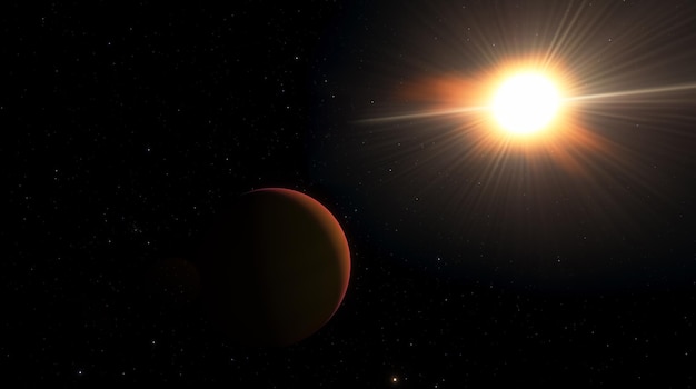 Planeet aarde zonsopgang zonsondergang vanuit de ruimte Silhouet planeet aarde in stralen van de zon tegen de achtergrond van de ruimte sterren en sterrenstelsels 3D renderen