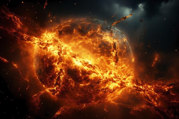 planeet in brand wereldwijde opwarming magnetische storm concept