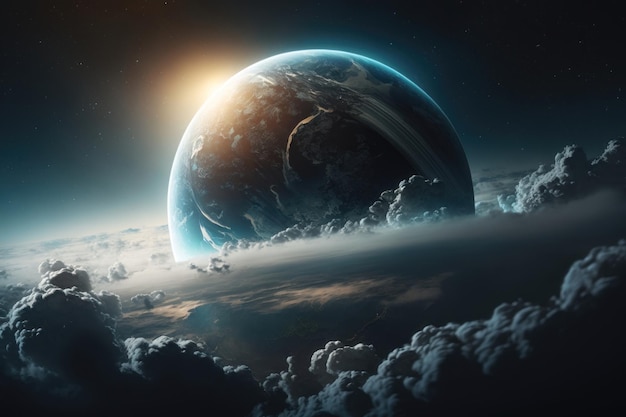 Planeet in de wolken AI gegenereerd