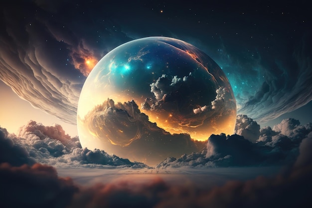 Planeet in de wolken AI gegenereerd