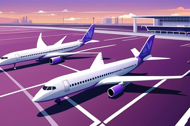 Planes on runway in modern airport