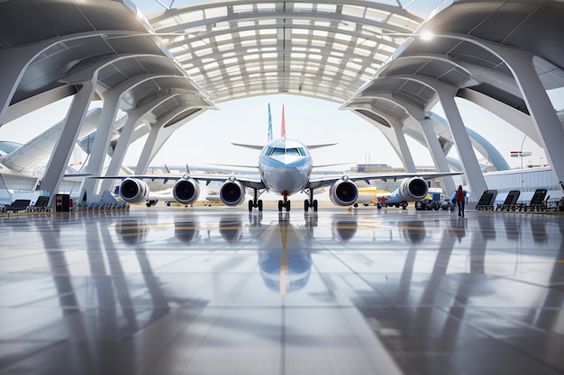 현대 공항 의 활주로 에 있는 비행기 들