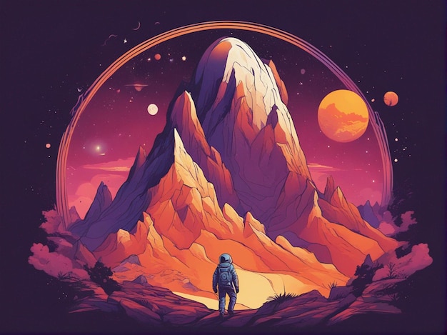 A planet background with space and astronaut T shirt design