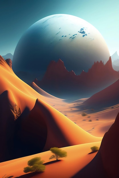 A planet in a desert with a desert background