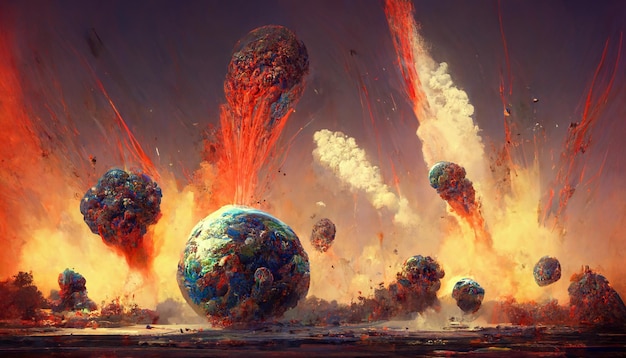 Photo planet destruction painting illustration art background image