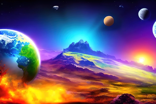 planet destruction painting illustration art background