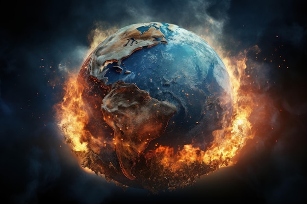 Planet Earth burning global warming concept Generative AI