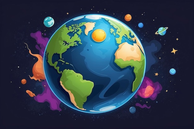 Photo planet earth in cartoon style
