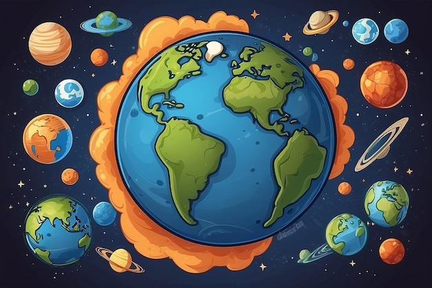 Photo planet earth in cartoon style