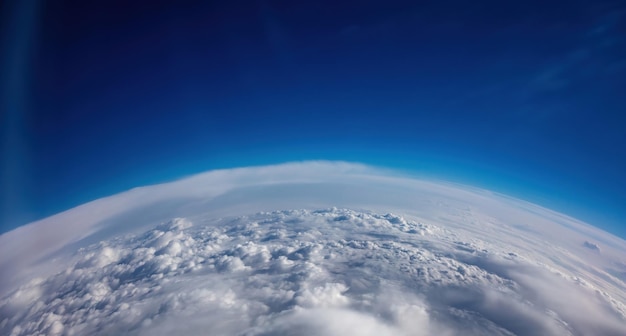 Planet Earth Curvature Aerial shot Blue sky and heavy clouds