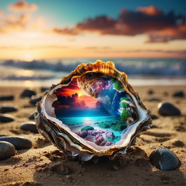 Planet Earth emerging from an oyster shell beach