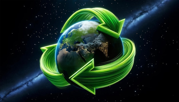 Planet Earth Encircled by a Green Recycling Arrow