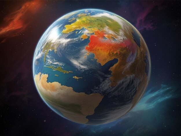 planet earth europe view full with space background with colorful splash painting