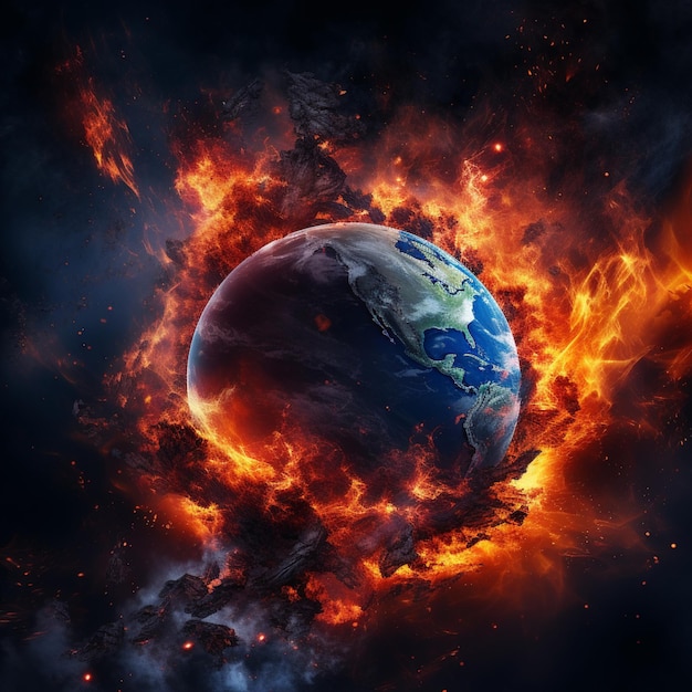 planet earth on fire explosion