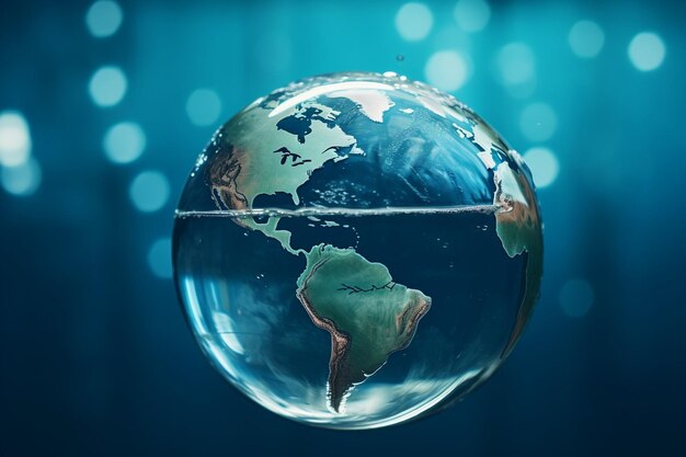 Planet earth in the form of a globe in transparent water with splashes ar 32 c 25