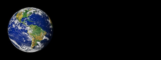 Planet earth from space on a black background with copy space for header or banner design