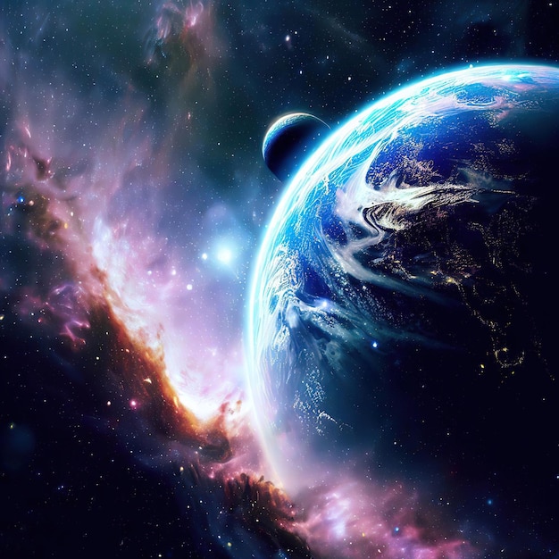Фото Планета земля земной шар галактика в космосе научно-фантастический пейзаж с цифровым произведением искусства планеты сюрреалистический генеративный ии