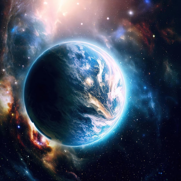 Foto pianeta terra globo galassia nello spazio scifi paesaggio con grafica digitale pianeta ia generativa surreale
