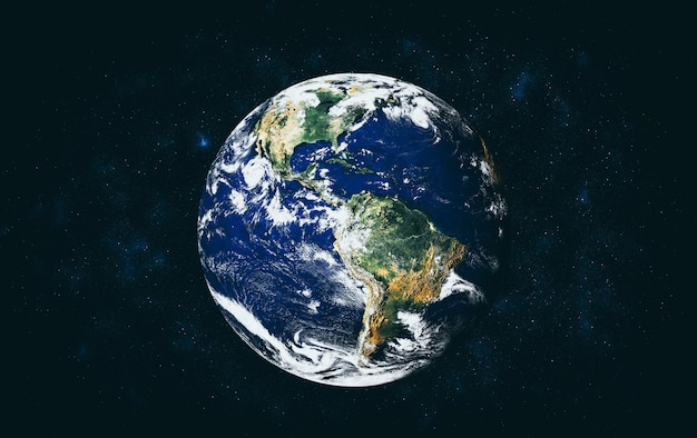 Planet earth globe view from space showing realistic earth surface and world map