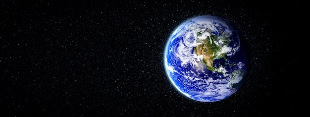 現実的な地球の表面と世界地図を示す宇宙からの惑星地球地球の眺め