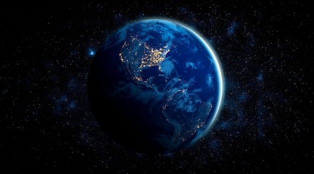 Planet earth globe view from space showing realistic earth surface and world map