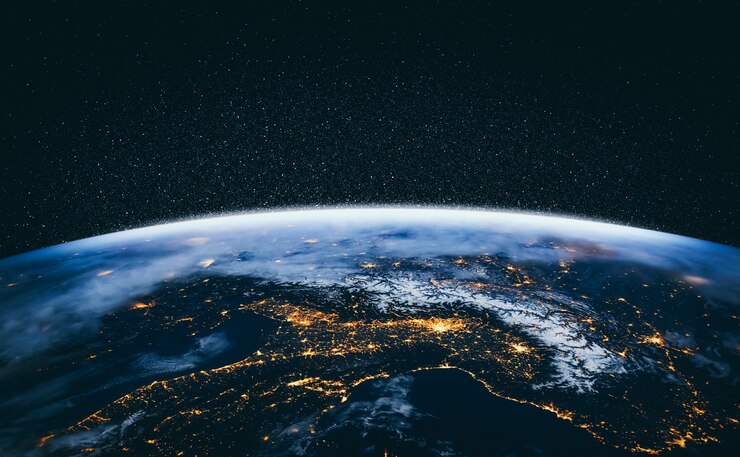 Photo planet earth globe view from space showing realistic earth surface and world map
