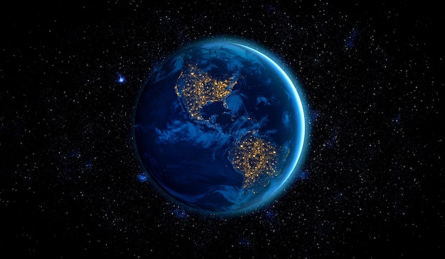 Planet earth globe view from space showing realistic earth surface and world map