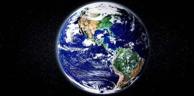 Planet earth globe view from space showing realistic earth surface and world map