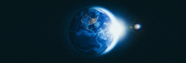 現実的な地球の表面と世界地図を示す宇宙からの惑星地球地球の眺め