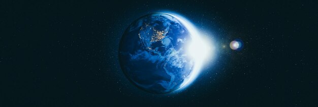 現実的な地球の表面と世界地図を示す宇宙からの惑星地球地球の眺め