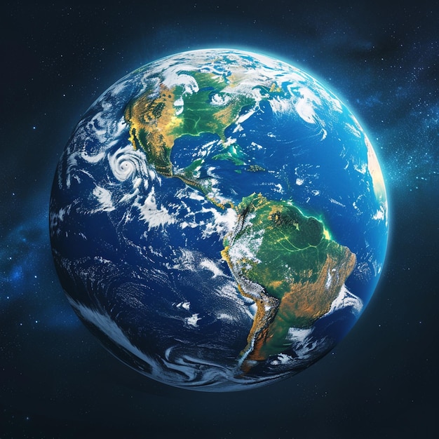 Photo planet earth globe view from space showing realistic earth surface and world map