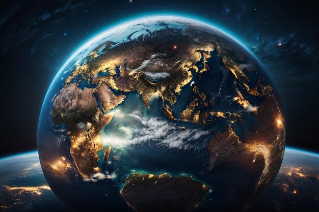 Planet earth globe view from space showing realistic earth surface and world map