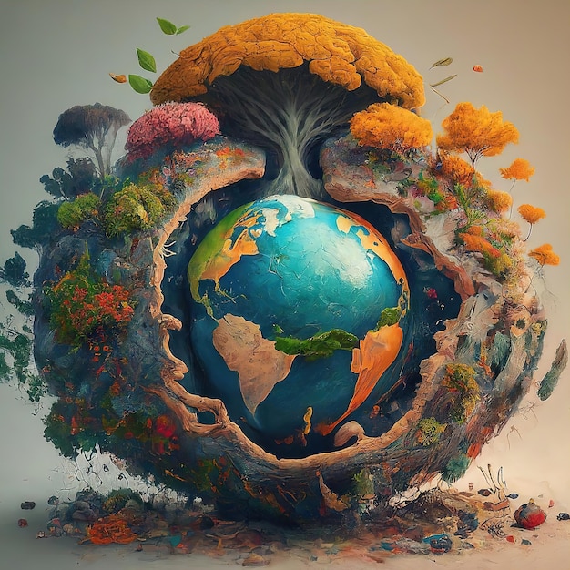 Планета Земля и человеческая голова 3D-илюстрация планеты Земля