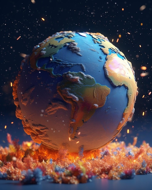 Фото Планета земля в огне и иллюстрации пламени