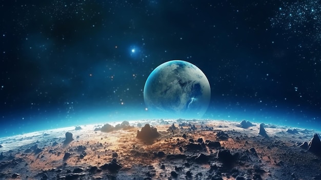 The planet earth is surrounded by a moon.