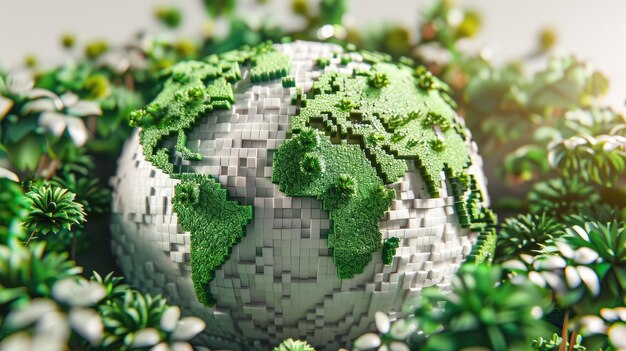 Planet Earth mockup with green plants Earth Day banner