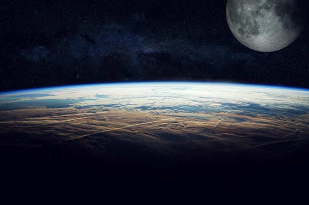 Planet Earth and moon on space background Elements of this image furnished by NASA