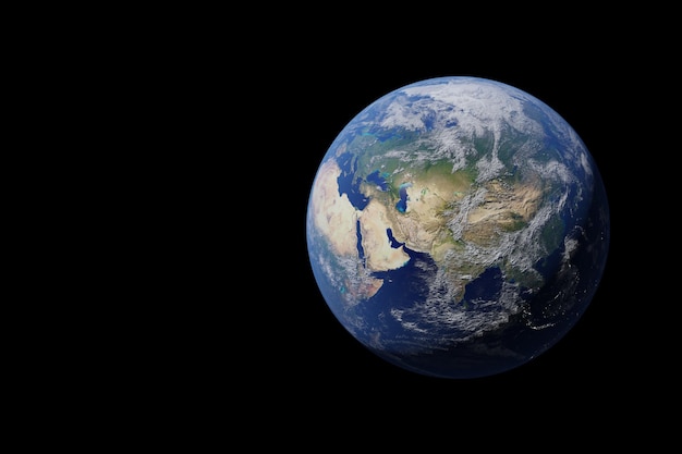Планета Земля в открытом космосе на фоне звезд крупным планом 3D рендерЭлементы этого изображения предоставлены НАСА