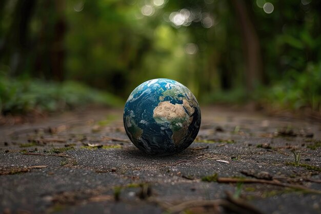 planet earth on a path in woods