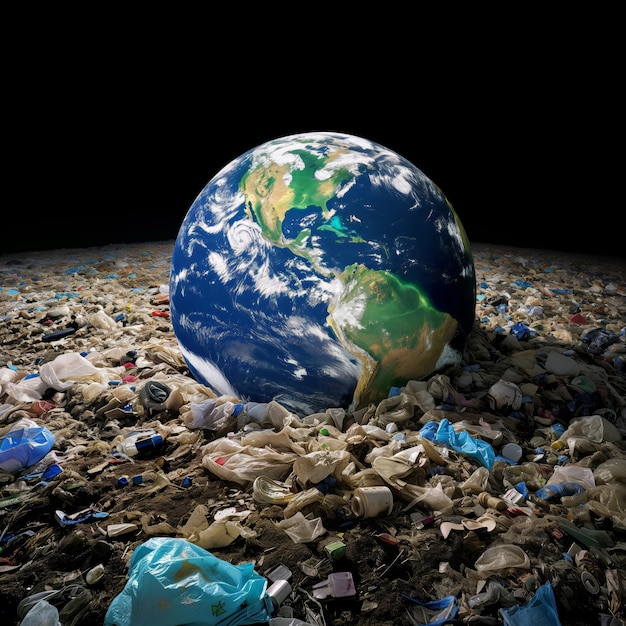 Planet Earth in a pile of trash a concept of environmental neglect