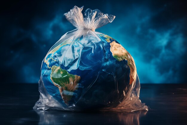 Photo planet earth in a plastic bag