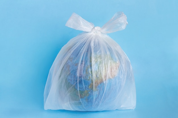 Planet Earth  in polyethylene plastic disposable bag