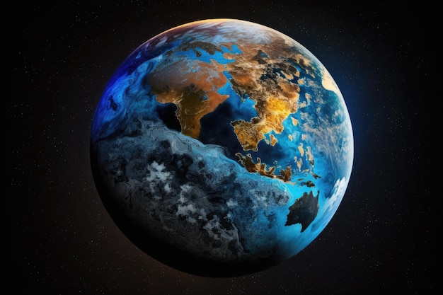 Планета Земля в космосе с черным фоном Генеративный ИИ